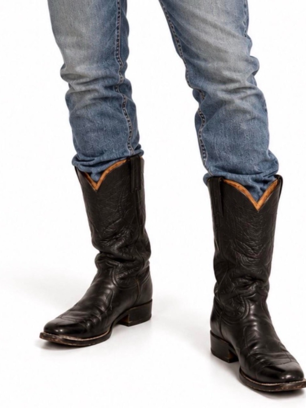 Vintage Justin Boots Style 7031 Black Leather Cowboy Boots USA Made